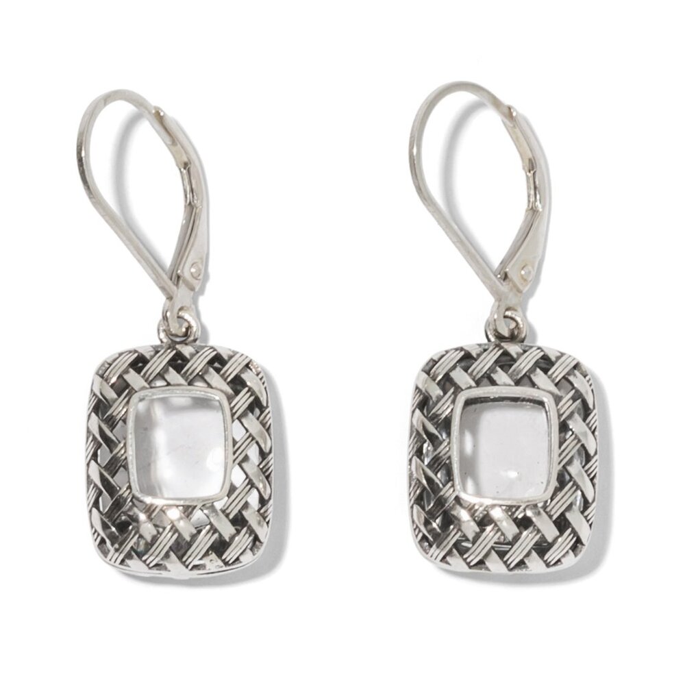 Recycled Vintage Clear Dairy Bottles Sterling Quilted Square Earrings